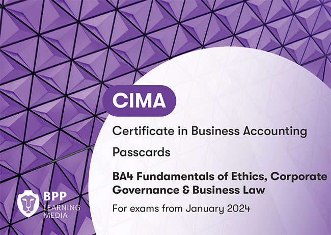 CIMA Certificate in Business Accounting passcards for BA4 with a purple geometric pattern